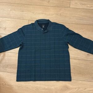 Van Heusen Long Sleeve Polo Shirt Men’s XL Blue Windowpane Stripe